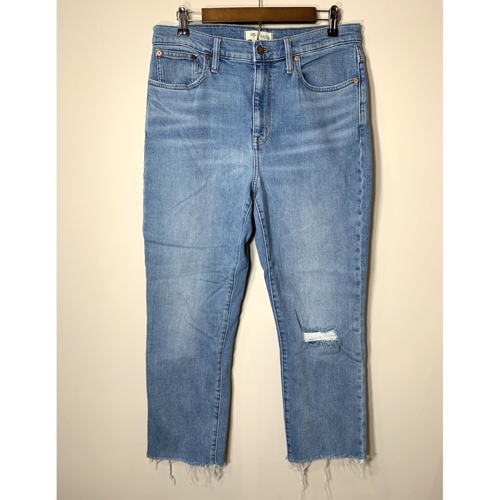 Madewell Jeans Womens 29x24 Blue High Rise Slim Boy Crop Raw Hem Distress